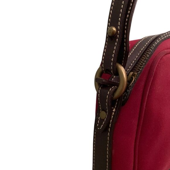 Lauren Ralph Lauren Red Velvet with Brown Trim Shoulder Bag - Picture 6 of 7
